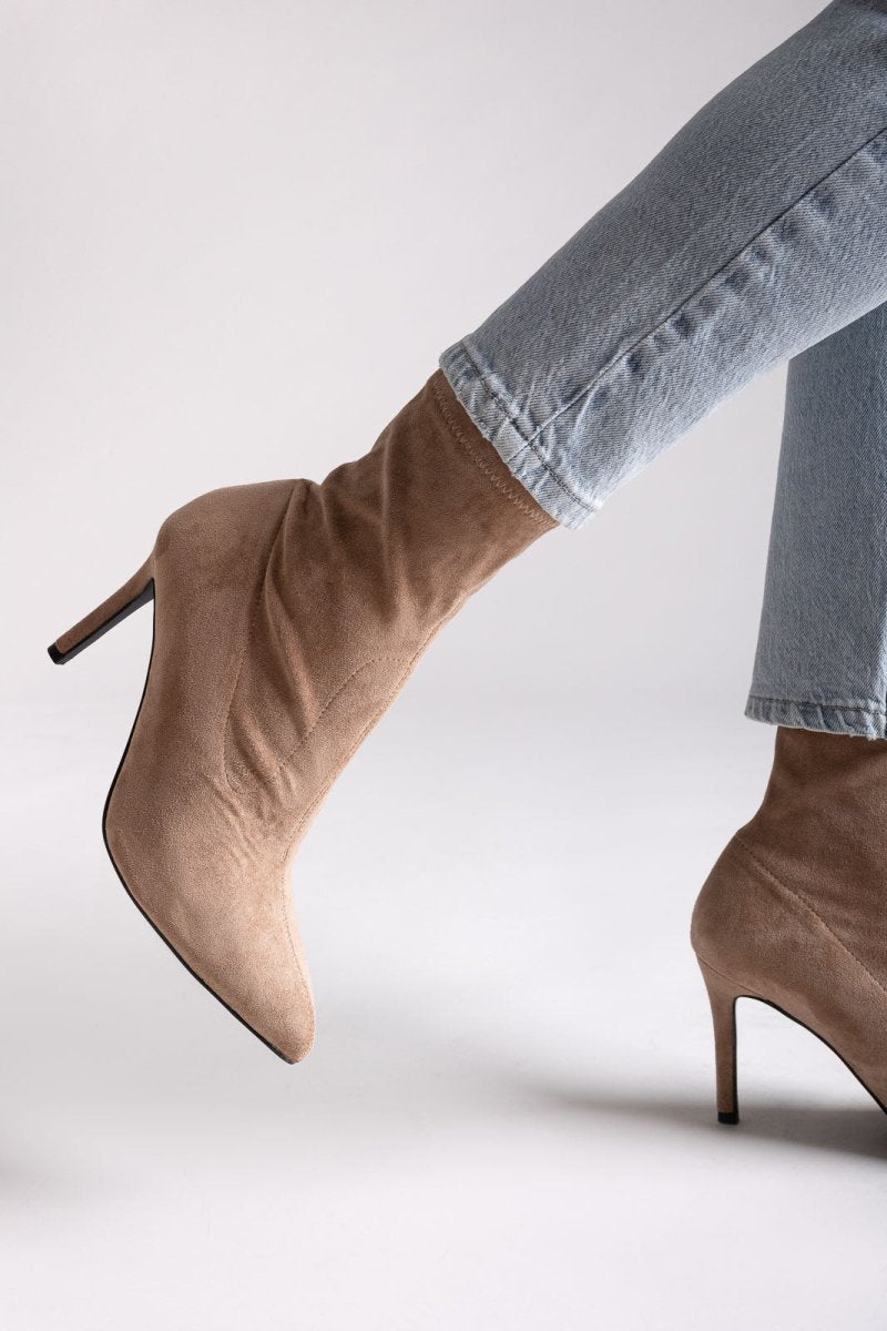 ERYNN Pointed Suede Stretch Ankle Boots - Taupe Suede - thefashionproject.gr - ERYNN