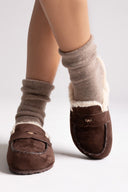 ERYNN Suede Winter Slippers with Faux Fur - Brown Suede - thefashionproject.gr - ERYNN