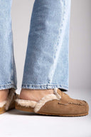 ERYNN Suede Winter Slippers with Faux Fur - Camel Suede - thefashionproject.gr - ERYNN