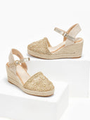 Εσπαντρίγιες platforms πλεκτές με μπαρέτα - Χρυσό - thefashionproject.gr - Alta Moda