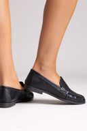 Flat Loafers with Ruched Detail - Black Matte - thefashionproject.gr - Stephan
