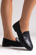 Flat Loafers with Ruched Detail - Black Matte - thefashionproject.gr - Stephan