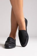 Flat Loafers with Ruched Detail - Black Matte - thefashionproject.gr - Stephan