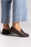 Flat Loafers with Ruched Detail - Dark Brown Matte - thefashionproject.gr - Stephan