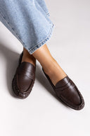 Flat Loafers with Ruched Detail - Dark Brown Matte - thefashionproject.gr - Stephan