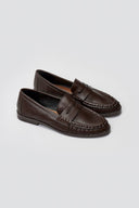 Flat Loafers with Ruched Detail - Dark Brown Matte - thefashionproject.gr - Stephan