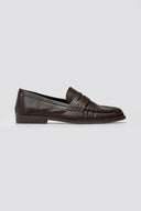 Flat Loafers with Ruched Detail - Dark Brown Matte - thefashionproject.gr - Stephan