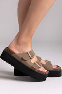 Flatform δερμάτινα nabuk σανδάλια ATENEO - Λαδί - thefashionproject.gr - ATENEO - 23508096002