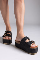 Flatforms από ψάθα με τοκάδες ERYNN - Μαύρο - thefashionproject.gr - ERYNN