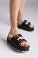 Flatforms από ψάθα με τοκάδες ERYNN - Μαύρο - thefashionproject.gr - ERYNN