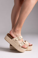 Flatforms από ψάθα με τοκάδες ERYNN - Μπεζ - thefashionproject.gr - ERYNN