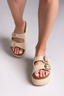 Flatforms από ψάθα με τοκάδες ERYNN - Μπεζ - thefashionproject.gr - ERYNN