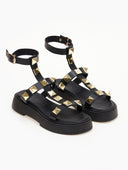 Flatforms δερμάτινα IRIS με τρουκς - Μαύρο - thefashionproject.gr - IRIS