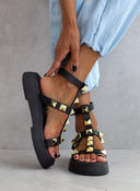 Flatforms δερμάτινα IRIS με τρουκς - Μαύρο - thefashionproject.gr - IRIS