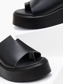 Flatforms δερμάτινα με άνιση φάσα estil - Μαύρο - thefashionproject.gr - Estil