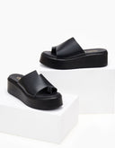 Flatforms δερμάτινα με άνιση φάσα estil - Μαύρο - thefashionproject.gr - Estil