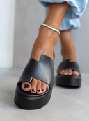 Flatforms δερμάτινα με άνιση φάσα estil - Μαύρο - thefashionproject.gr - Estil
