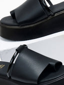 Flatforms δερμάτινα με φαρδιά φάσα Estil - Μαύρο - thefashionproject.gr - Estil