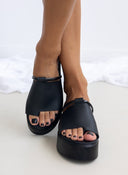 Flatforms δερμάτινα με φαρδιά φάσα Estil - Μαύρο - thefashionproject.gr - Estil