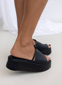 Flatforms δερμάτινα με φαρδιά φάσα Estil - Μαύρο - thefashionproject.gr - Estil