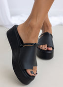 Flatforms δερμάτινα με φαρδιά φάσα Estil - Μαύρο - thefashionproject.gr - Estil