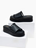 Flatforms δερμάτινα με φαρδιά φάσα Estil - Μαύρο - thefashionproject.gr - Estil