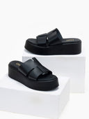 Flatforms δερμάτινα με ιδιαίτερη φάσα Estil - Μαύρο - thefashionproject.gr - Estil