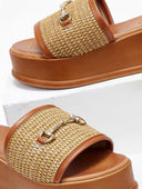 Flatforms δερμάτινα με ψάθινη φάσα Estil