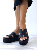 Flatforms δερμάτινα σανδάλια με ανοίγματα Estil - Μαύρο - thefashionproject.gr - Estil