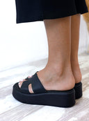 Flatforms δερμάτινα σανδάλια με ανοίγματα Estil - Μαύρο - thefashionproject.gr - Estil