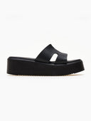 Flatforms δερμάτινα σανδάλια με ανοίγματα Estil - Μαύρο - thefashionproject.gr - Estil