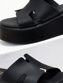 Flatforms δερμάτινα σανδάλια με ανοίγματα Estil - Μαύρο - thefashionproject.gr - Estil