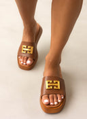 Flatforms δερμάτινα σανδάλια με φαρδιά φάσα Ragazza 01164
