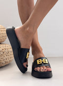 Flatforms δερμάτινα σανδάλια με φαρδιά φάσα Ragazza 01164 - Μαύρο - thefashionproject.gr - RAGAZZA
