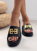 Flatforms δερμάτινα σανδάλια με φαρδιά φάσα Ragazza 01164 - Μαύρο - thefashionproject.gr - RAGAZZA