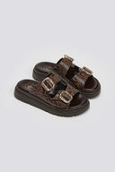 Flatforms δερμάτινα σανδάλια με print Tfp