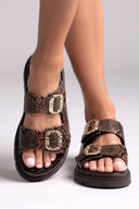 Flatforms δερμάτινα σανδάλια με print Tfp - Καφέ - thefashionproject.gr - TFP - 24149036003