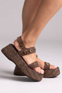 Flatforms δερμάτινα σανδάλια με ψάθα Carad