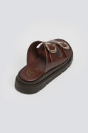 Flatforms δερμάτινα σανδάλια με τοκάδες Tfp - Καφέ - thefashionproject.gr - TFP