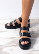 Flatfοrms δερμάτινα σανδάλια με τοκάδες TFP - Μαύρο - thefashionproject.gr - TFP