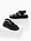Flatfοrms δερμάτινα σανδάλια με τοκάδες TFP - Μαύρο - thefashionproject.gr - TFP
