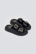 Flatforms δερμάτινα σανδάλια με τοκάδες Tfp - Μαύρο - thefashionproject.gr - TFP - 24046002003