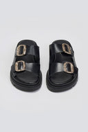 Flatforms δερμάτινα σανδάλια με τοκάδες Tfp - Μαύρο - thefashionproject.gr - TFP - 24046002003