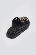 Flatforms δερμάτινα σανδάλια με τοκάδες Tfp - Μαύρο - thefashionproject.gr - TFP - 24046002003