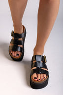 Flatforms σανδάλια δερμάτινα ATENEO - Μαύρο - thefashionproject.gr - ATENEO