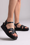 Flatforms σανδάλια δερμάτινα με ψάθα Estil