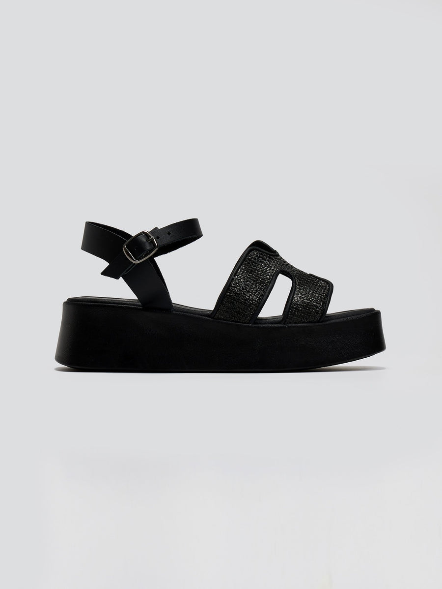 Flatforms σανδάλια δερμάτινα με ψάθα Estil