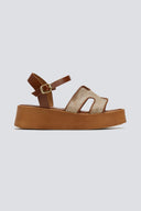 Flatforms σανδάλια δερμάτινα με ψάθα Estil