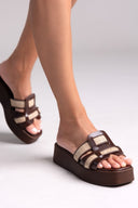 Flatforms σανδάλια δερμάτινα με ψάθα Estil