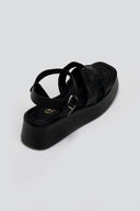 Flatforms σανδάλια δερμάτινα με ψάθα Estil - Μαύρο - thefashionproject.gr - Estil